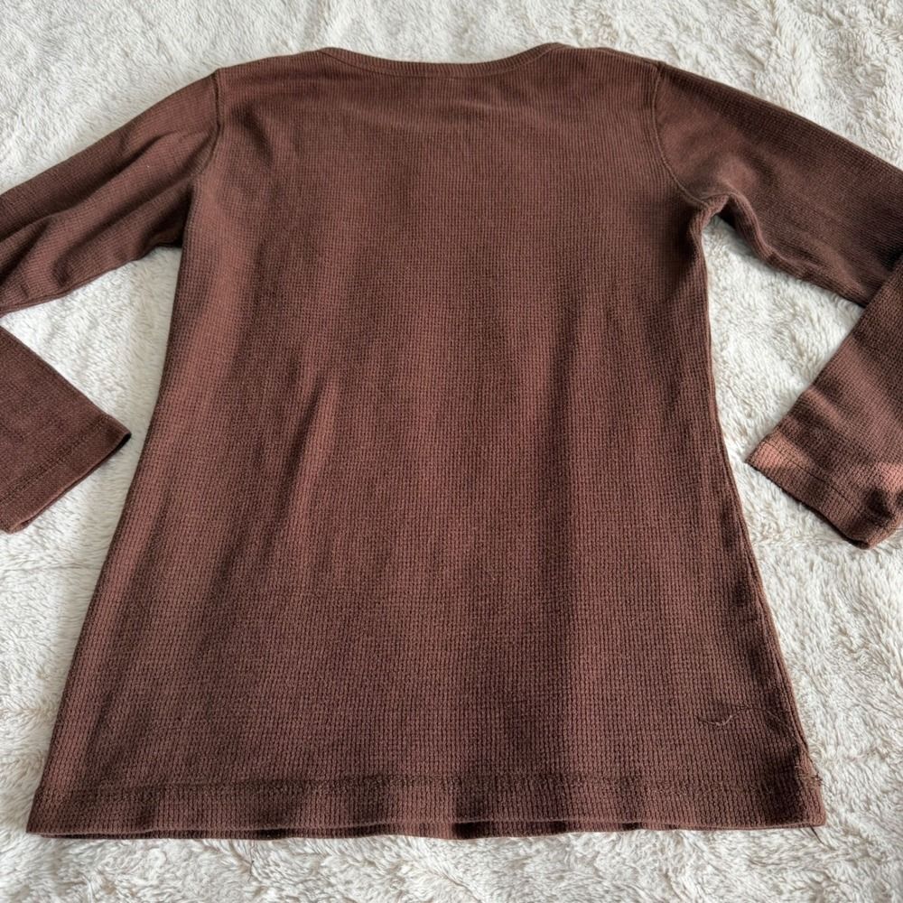 Vintage Waffle Knit Rhinestone Cross Long Sleeve Thermal Top Size Medium y2k - Picture 6 of 6